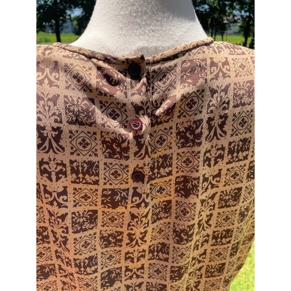 Rena Rowan For Saville Lexington Brown & Tan Patterned Top Size 16W 100% Polyest - Picture 4 of 10